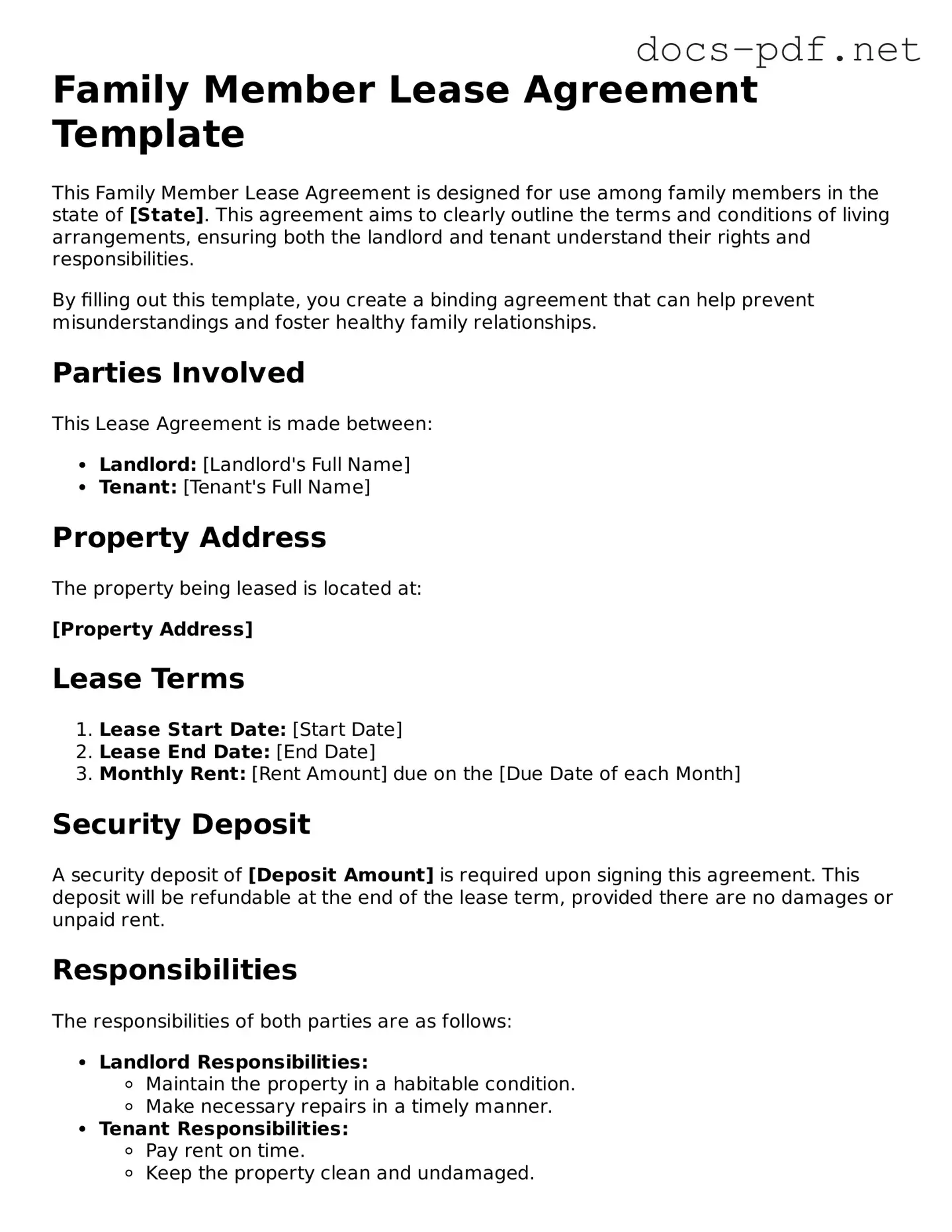 Free Family Member Lease Agreement Document