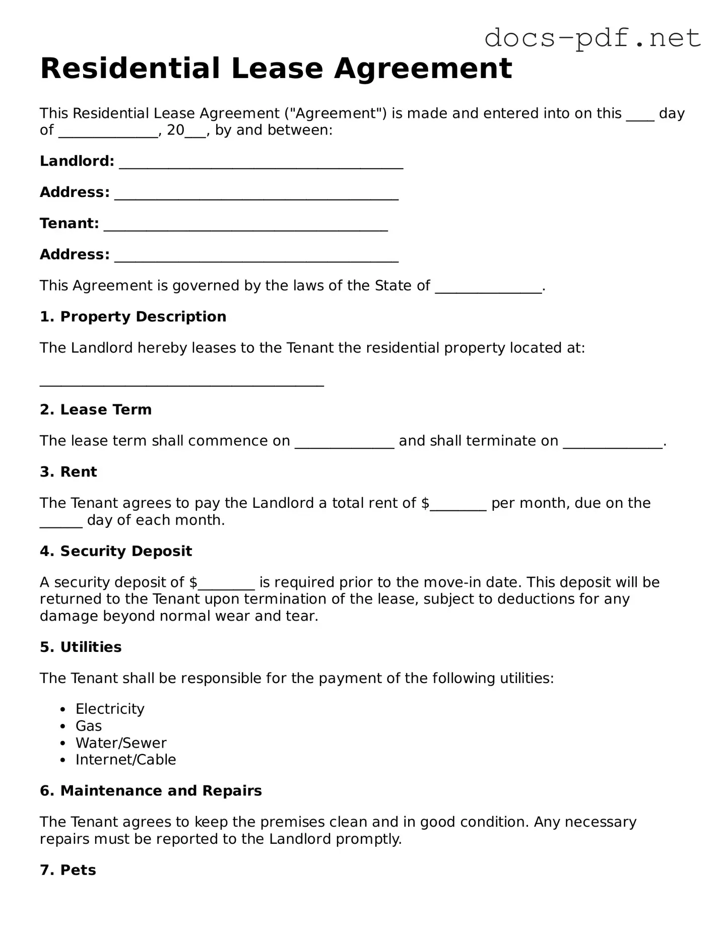 Free Lease Agreement Document