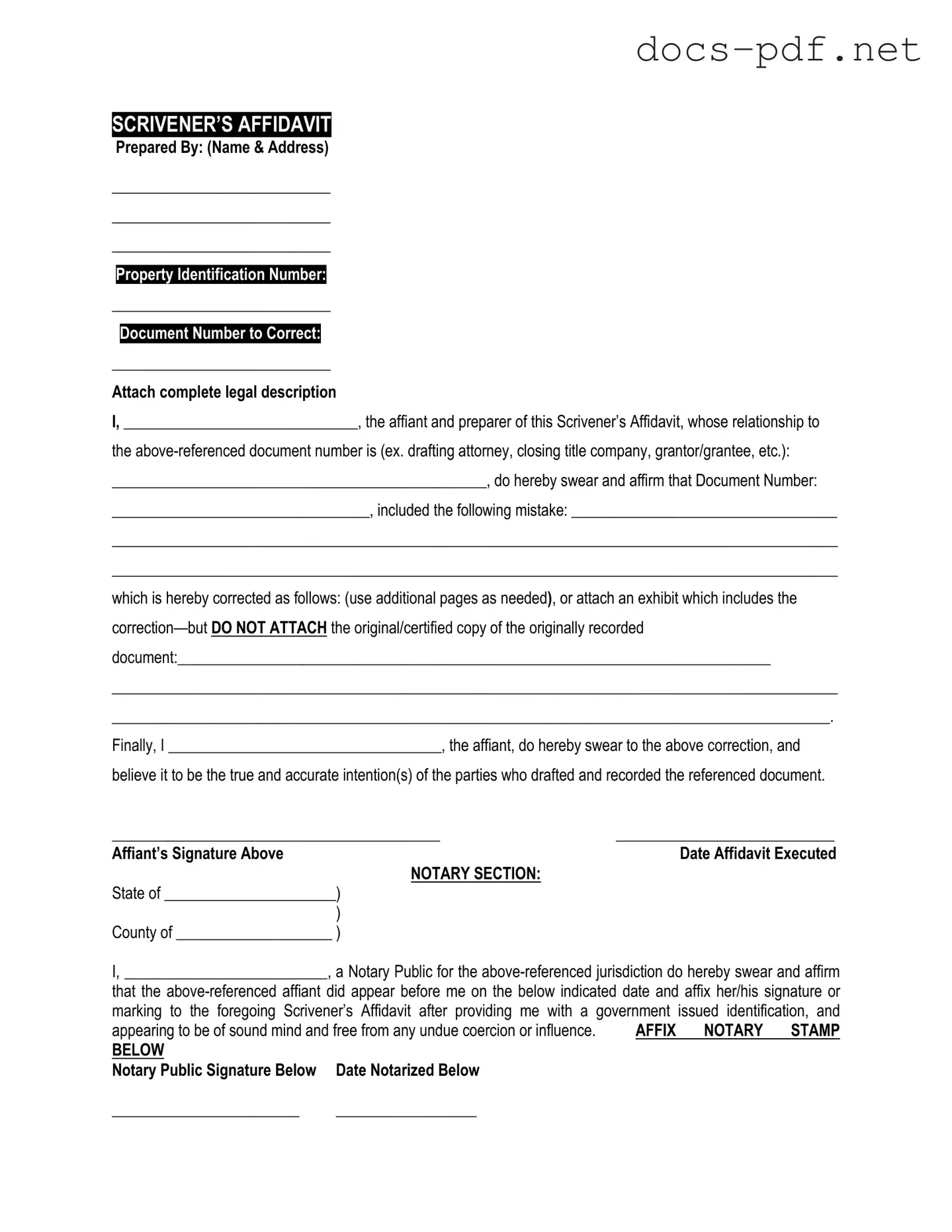 Scrivener's Affidavit Form in PDF