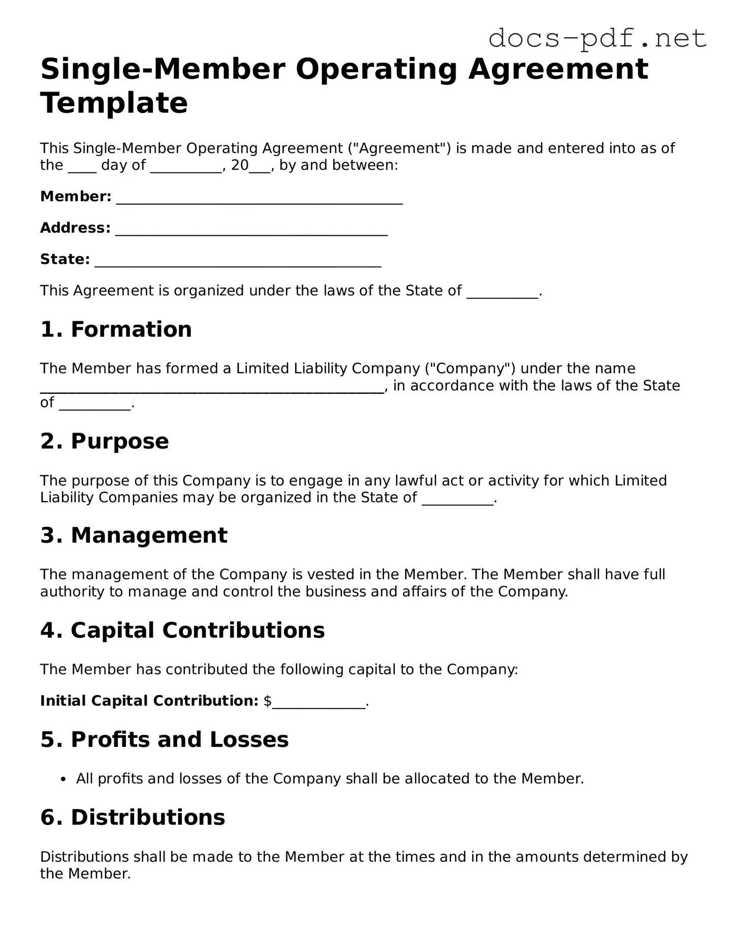 Free Single-Member Operating Agreement Document