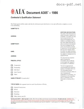 AIA A305 Form in PDF