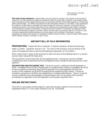 Aircraft Bill of Sale AC 8050-2 Form in PDF