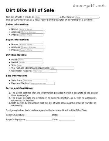 Free Dirt Bike Bill of Sale Document