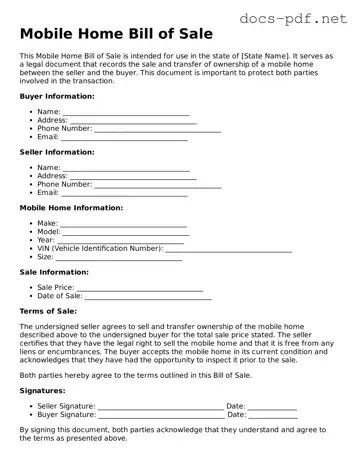 Free Mobile Home Bill of Sale Document