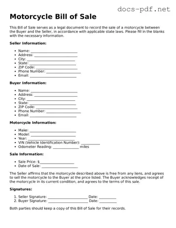 Free Motorcycle Bill of Sale Document
