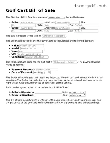 Free Golf Cart Bill of Sale Document