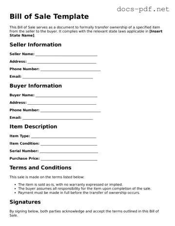 Free Bill of Sale Document