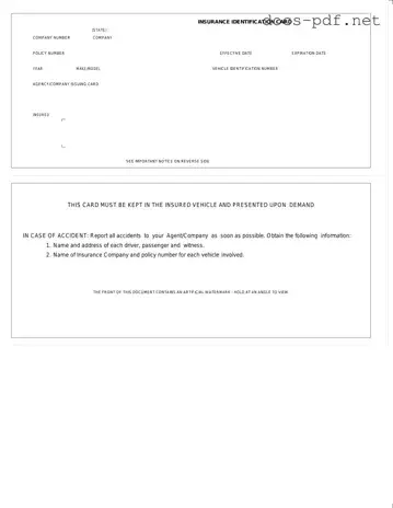 Auto Insurance Card Form in PDF