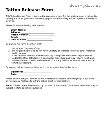 Free Tattoo Release Document