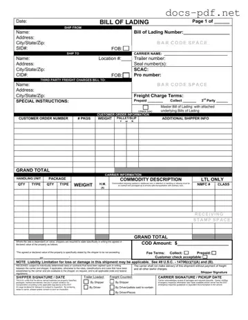 Bill of Lading with a Supplement Form in PDF