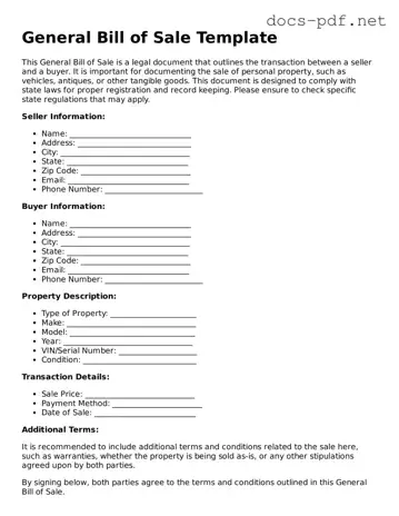 Free General Bill of Sale Document