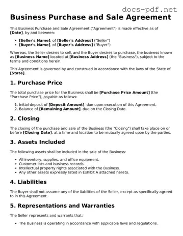 Free Business Purchase and Sale Agreement Document
