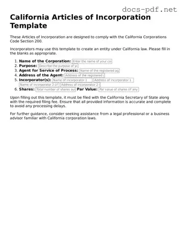 Official  Articles of Incorporation Form for California