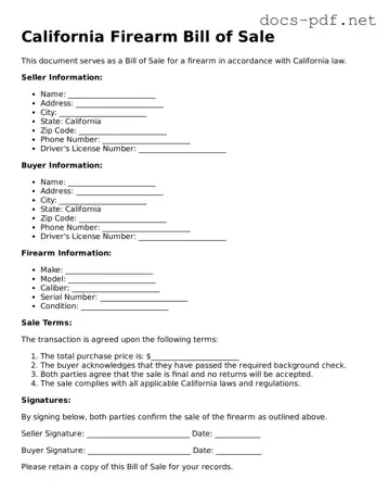 Official  Firearm Bill of Sale Form for California