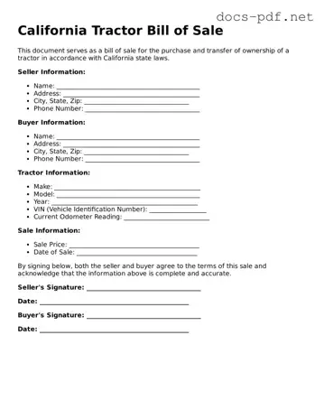 Official  Tractor Bill of Sale Form for California