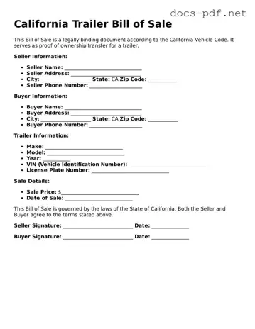 Official  Trailer Bill of Sale Form for California