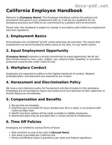 Official  Employee Handbook Form for California
