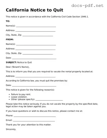 Official  Notice to Quit Form for California
