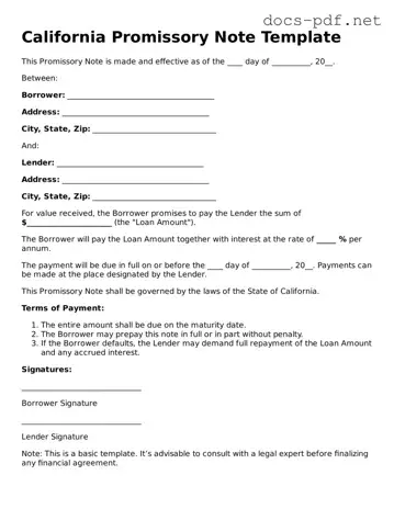 Official  Promissory Note Form for California