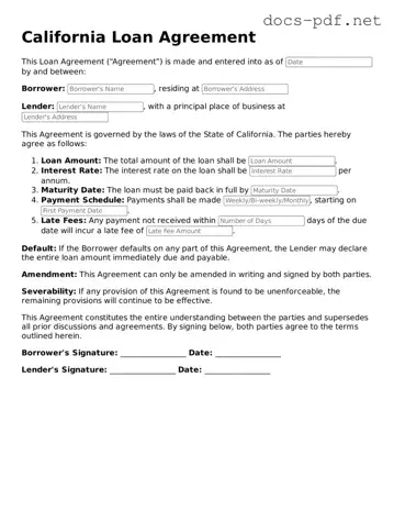 Official  Loan Agreement Form for California