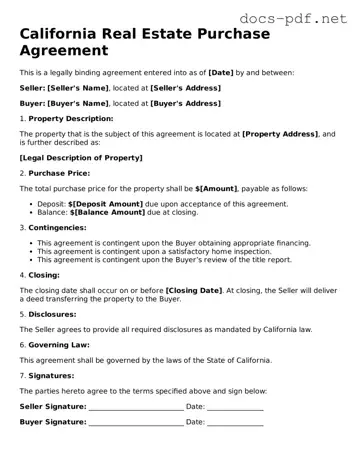 Official  Real Estate Purchase Agreement Form for California