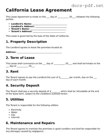 Official  Lease Agreement Form for California