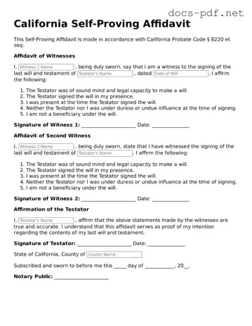 Official  Self-Proving Affidavit Form for California