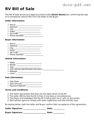 Free RV Bill of Sale Document