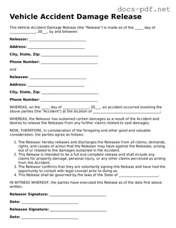 Free Vehicle Accident Damage Release Document