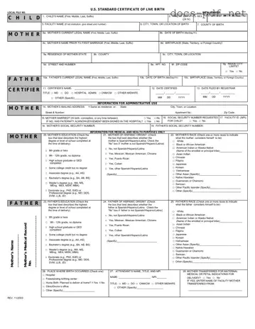 CDC U.S. Standard Certificate of Live Birth Form in PDF