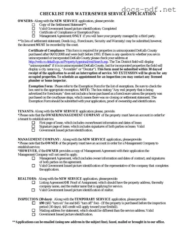 Dekalb County Water Application Form in PDF