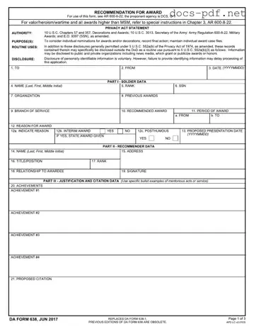 Da 638 Form in PDF