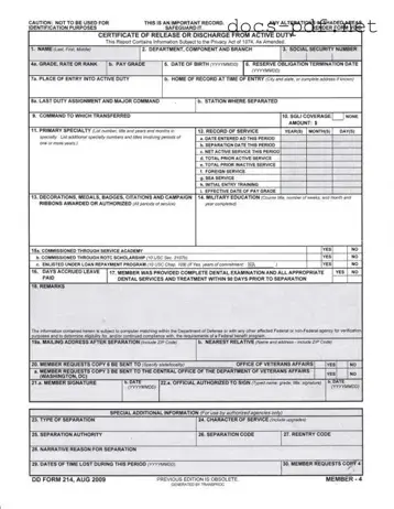 Dd 214 Form in PDF