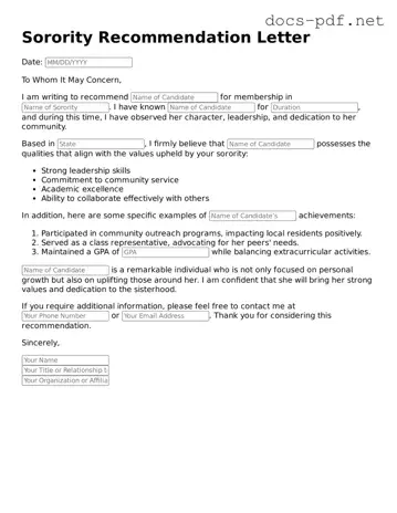 Free Sorority Recommendation Letter Document