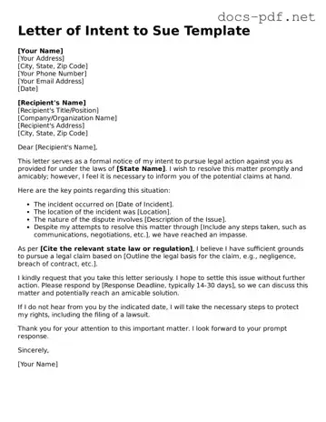 Free Letter of Intent to Sue Document