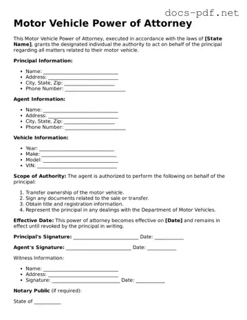 Free Motor Vehicle Power of Attorney Document