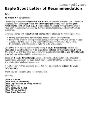 Free Eagle Scout Letter of Recommendation Document