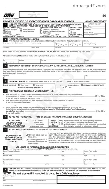 Ca Dmv Dl 44 Form in PDF