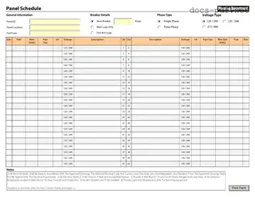 Electrical Panel Schedule Form in PDF