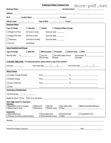 Employee Status Change Form in PDF