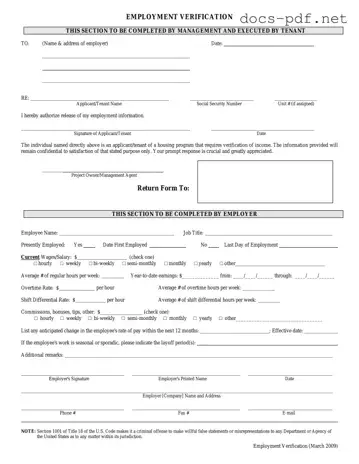 Employment verification form Form in PDF