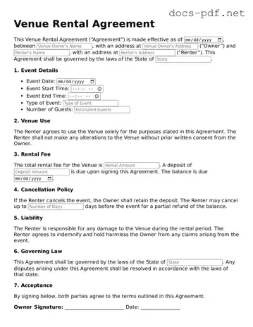 Free Venue Rental Agreement Document