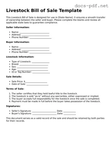 Free Livestock Bill of Sale Document