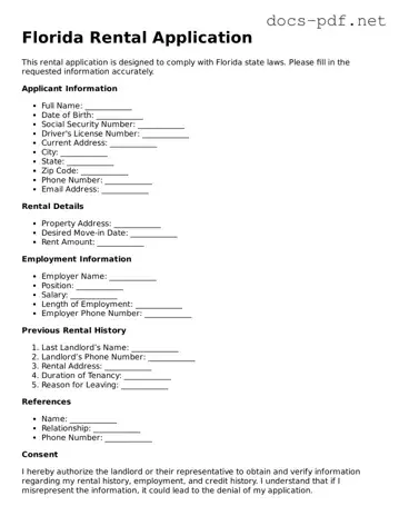 Official  Rental Application Form for Florida