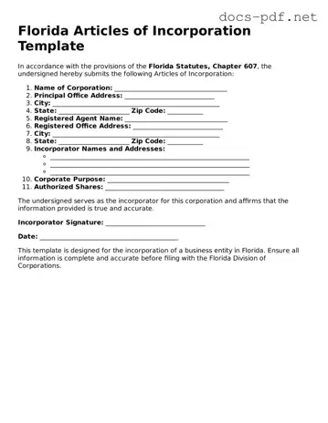Official  Articles of Incorporation Form for Florida