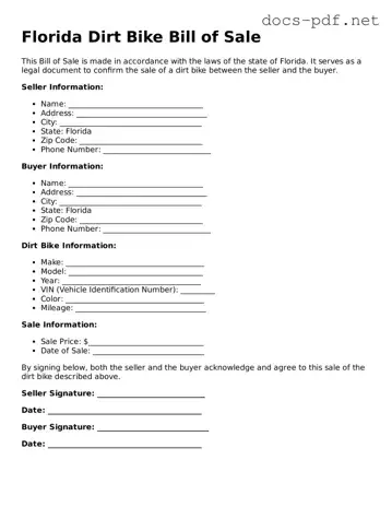 Official  Dirt Bike Bill of Sale Form for Florida