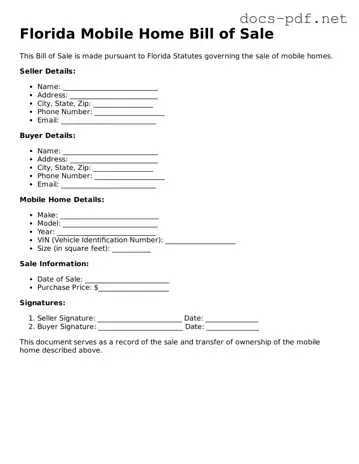 Official  Mobile Home Bill of Sale Form for Florida