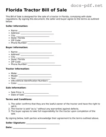 Official  Tractor Bill of Sale Form for Florida