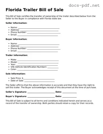 Official  Trailer Bill of Sale Form for Florida