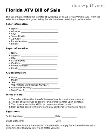 Official  ATV Bill of Sale Form for Florida